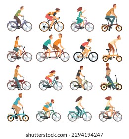 Happy People Characters on Bicycle Enjoying Vacation or Weekend Activity Big Vector Set