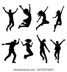 Happy People Cheering Silhouette, Perfect for Celebration and Joy Themes - Flat Vector Illustration