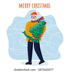 Happy people. Christmas party. Flat christmas card. Holiday winter design. Vector flat design. Christmas background.