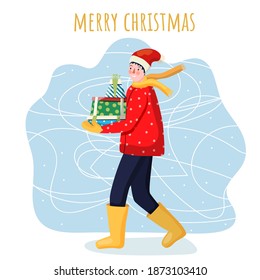 Happy people. Christmas party. Flat christmas card. Holiday winter design. Vector flat design. Christmas background.