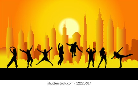 happy people in city vector