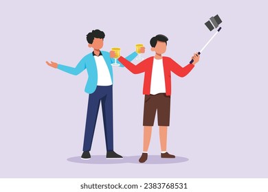 Gente feliz haciendo lentes y bebiendo en la fiesta de celebración. Concepto de amigos. Ilustración vectorial plana de color aislada.