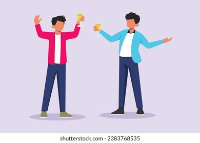 Happy people clinking glasses and drinking at celebratory party. Friends concept. Colored flat vector illustration isolated.