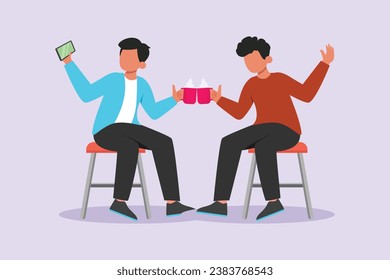 Happy people clinking glasses and drinking at celebratory party. Friends concept. Colored flat vector illustration isolated.