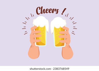 Happy people clinking glasses and drinking at celebratory party. Friends concept. Colored flat vector illustration isolated.