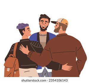Happy people concept. Vector illustration Happy people fill room at birthday celebration Men and women happy see each other hug and laugh People on event or ceremony wear their brightest smiles