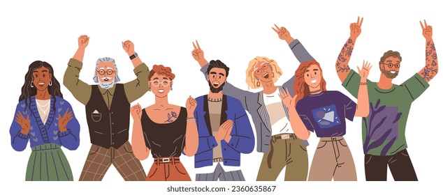 Happy people concept. Vector illustration Celebrating people commemorate achievements with joy Happy crowd dances in unison at concert Happy people bring warmth holiday celebrations Men and women