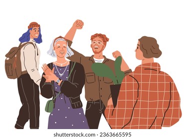 El concepto de la gente feliz. Ilustración vectorial Las emociones de la felicidad son el tema de reunión alegre El lenguaje corporal feliz es evidente en la forma en que bailan La gente en la victoria levanta los brazos en triunfo Buen trabajo en equipo