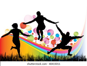 happy people an d rainbow
