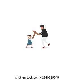 Happy people dance to music while listening to it with headphones and earphones. Set of diverse modern man and woman dancing from joy and fun. Flat vector illustration isolated on white background
