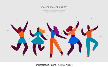 Happy people dance party. Best Friends concept. People character vector illustration flat design.