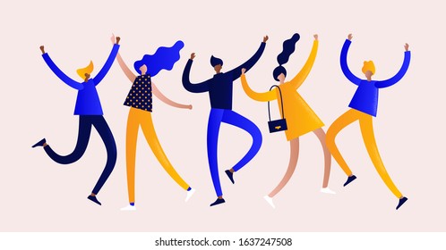 Happy people dance party. Best Friends concept. People character vector illustration flat design