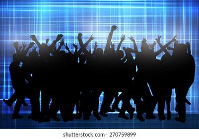 Happy people dancing together with background