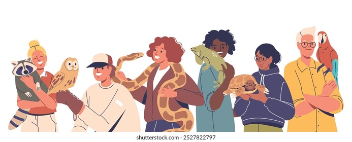 Happy People Display Different Wild Animals In A Cheerful Setting, Emphasizing Connection And Bonds With Nature