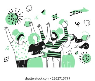 happy people drinking beer and celebrating st patrick's day vector illustration