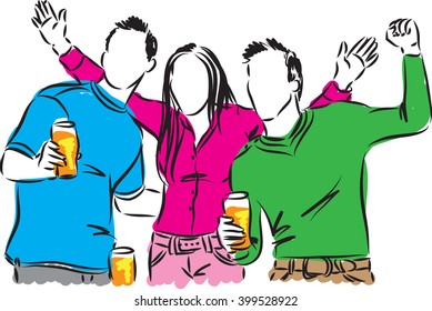 happy people drinking beer illustration