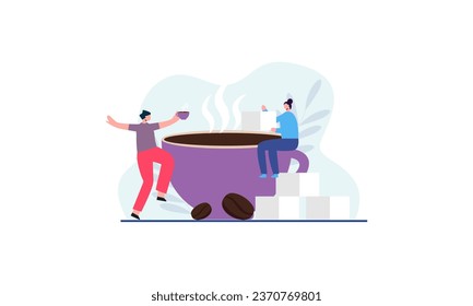 Happy people drinking black coffee illustration