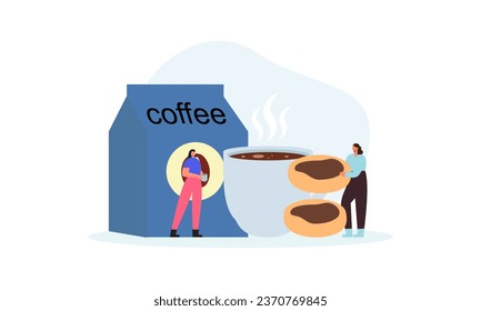Happy people drinking black coffee illustration