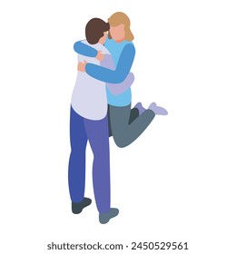 Happy people embrace icon isometric vector. Girl jump hug. Couple meet