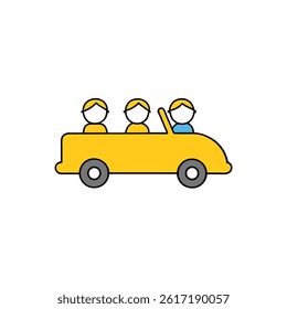 Happy people enjoying a ride in a yellow car vector illustration