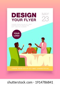 Happy people enjoying wine tasting. Party, dining table, toast flat vector illustration. Celebration, ceremony, festive event concept for banner, website design or landing web page