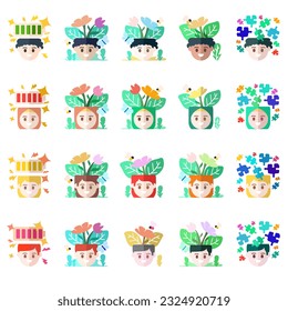 Gente feliz enfrenta diseño de conjunto de botones coloridos de iconos de dibujos animados