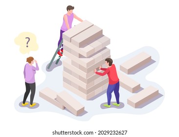 Happy people family characters, friends playing board game on the floor, flat vector isometric illustration. Home leisure activities.