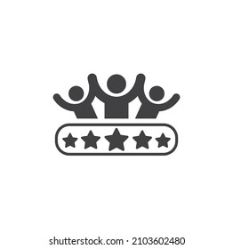 Happy people with five stars. Doodle cute illustration about the product quality. Isolated vector Idea of feedback and review.