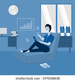 Happy people flat illustration gets same money from stock trading only from home. 