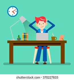happy people, freelance, relax from working vector illustration design