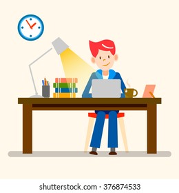 happy people, freelance, working from home vector design