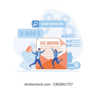 Happy people getting paid money back, Tax refund, tax rebates concept. flat vector modern illustration