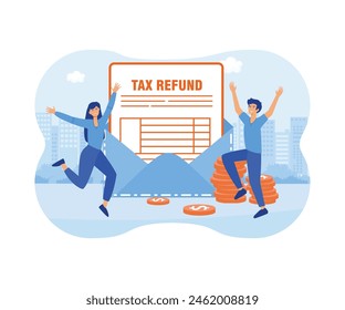 Happy people getting paid money back. Tax refund, tax rebates concept. flat vector modern illustration 