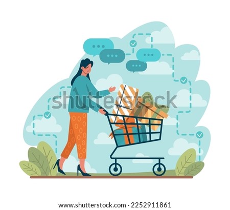 Happy people with gift boxes. Character holding, recieving or giving presents. Holiday event celebration or marketing promotion. Flat vector illustration