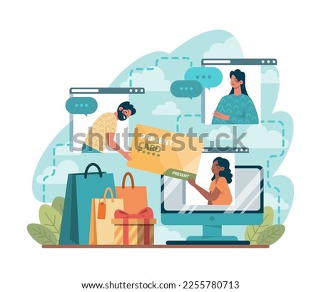 Happy people with gift boxes. Character holding, recieving or giving presents. Holiday event celebration or marketing promotion. Flat vector illustration