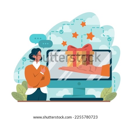 Happy people with gift boxes. Character holding, recieving or giving presents. Holiday event celebration or marketing promotion. Flat vector illustration
