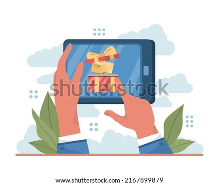 Happy people with gifts boxes set. Character group holding, recieving or giving presents. Holiday event celebration or marketing promotion. Flat vector illustration
