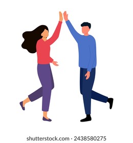 Happy people giving high five. Friends greeting or supporting each other. Informal hi gesture. Concept of friendship, partnership and success.