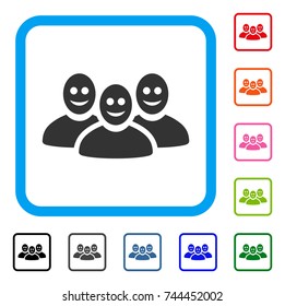 Happy People Group icon. Flat gray pictogram symbol inside a blue rounded square. Black, gray, green, blue, red, orange color versions of Happy People Group vector.