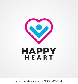 Happy people inside a heart shape vector illustration for health care, self healing, psychotherapy etc. Minimal logo design.