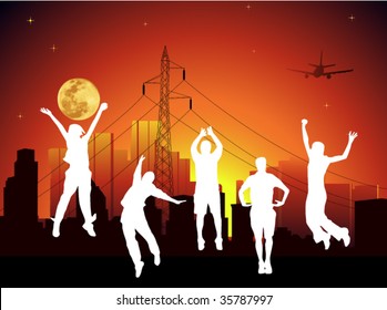 Happy people jump