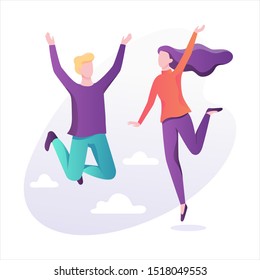 Happy people jump in the air. Idea of happiness and celebration. Isolated vector illustration in flat style