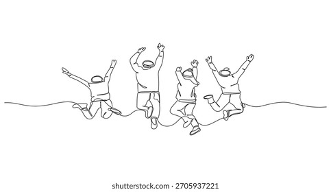Glückliche Menschen springen kontinuierliche Single-Line-Art Zeichnung Vektorgrafik