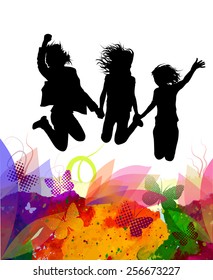 Happy people jumping. to enjoy the summer. Vector