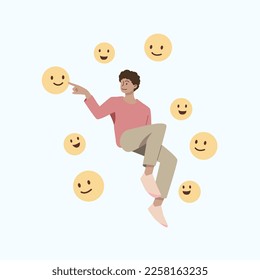 Happy people jumping or floating in air for joyful with smile icon.The concept of happiness, joy and success.Vector illustration.