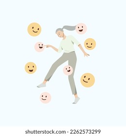 Happy people jumping or floating in air for joyful with smile icon.The concept of happiness, joy and success.Vector illustration.