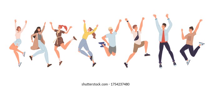 Happy Jumping Office Workers Flat Vector Stock Vector (Royalty Free ...