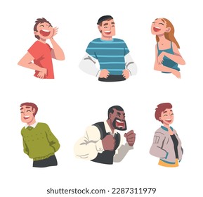 Happy People Laughing Out Loud with Joyful Face Expression Vector Set
