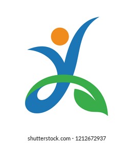 happy people with leaf logo design for healthy life