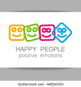 Happy people logo template. Concept logotype design for company. Positive emotions, happy games, entertainment sphere, unity emblem, society fund and etc. Vector.  
